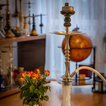 Ferro One Classic Hookah in home setup with stainless steel parts and silicone hose
