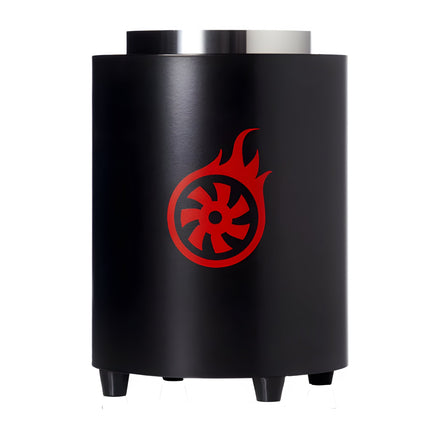 Side view of Shisha Turbine NeXt Premium Coal Burner in black with red turbine logo.
