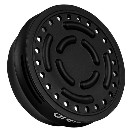 Top view of the ONMO HMD Black Heat Management Device, featuring the perforated design for even heat distribution.