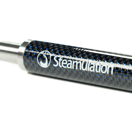 Close-up of Steamulation Carbon Mouthpiece in blue finish.
