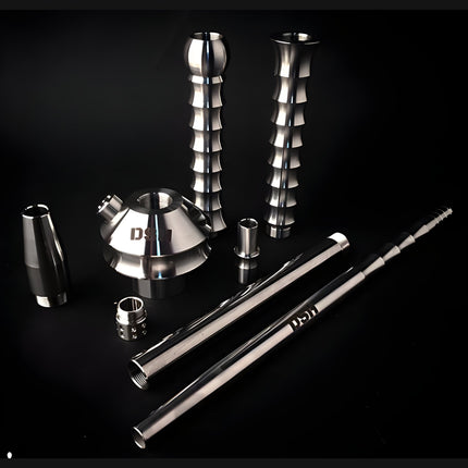 Breakdown of all DSH Wave Hookah parts in stainless steel
