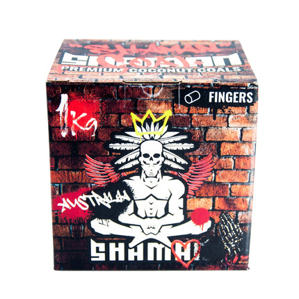 Shaman Fingers Coconut Charcoal box showcasing premium branding and rockstar graphics