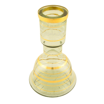 Full view of the glass base with gold accents