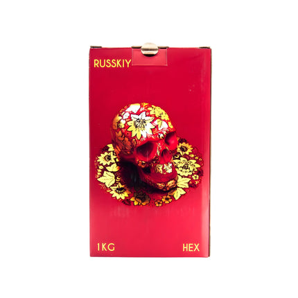 Back view of Russkiy Shisha Charcoal box with floral design and product details in Russian
