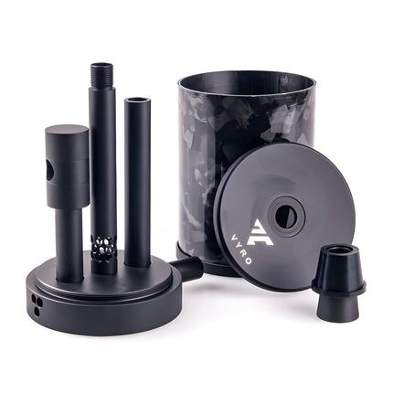 VYRO One V2 Forged Black shisha fully disassembled showing parts